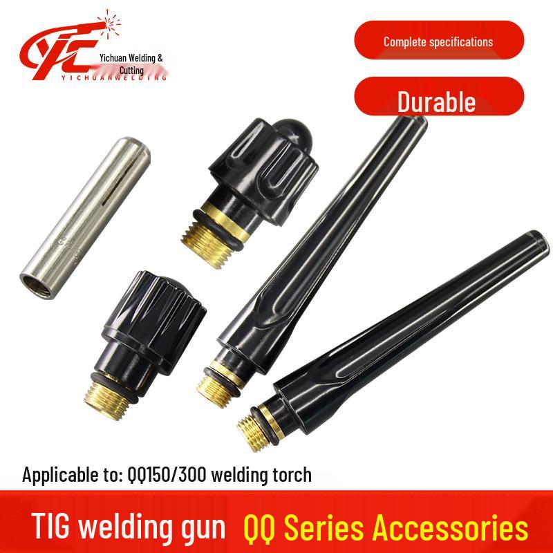 QQ/QS300 Argon Welding Torch Accessories: Ceramic Nozzle, Gas Diffuser, Tungsten Electrode Holder, Tail Cap, Torch Head.