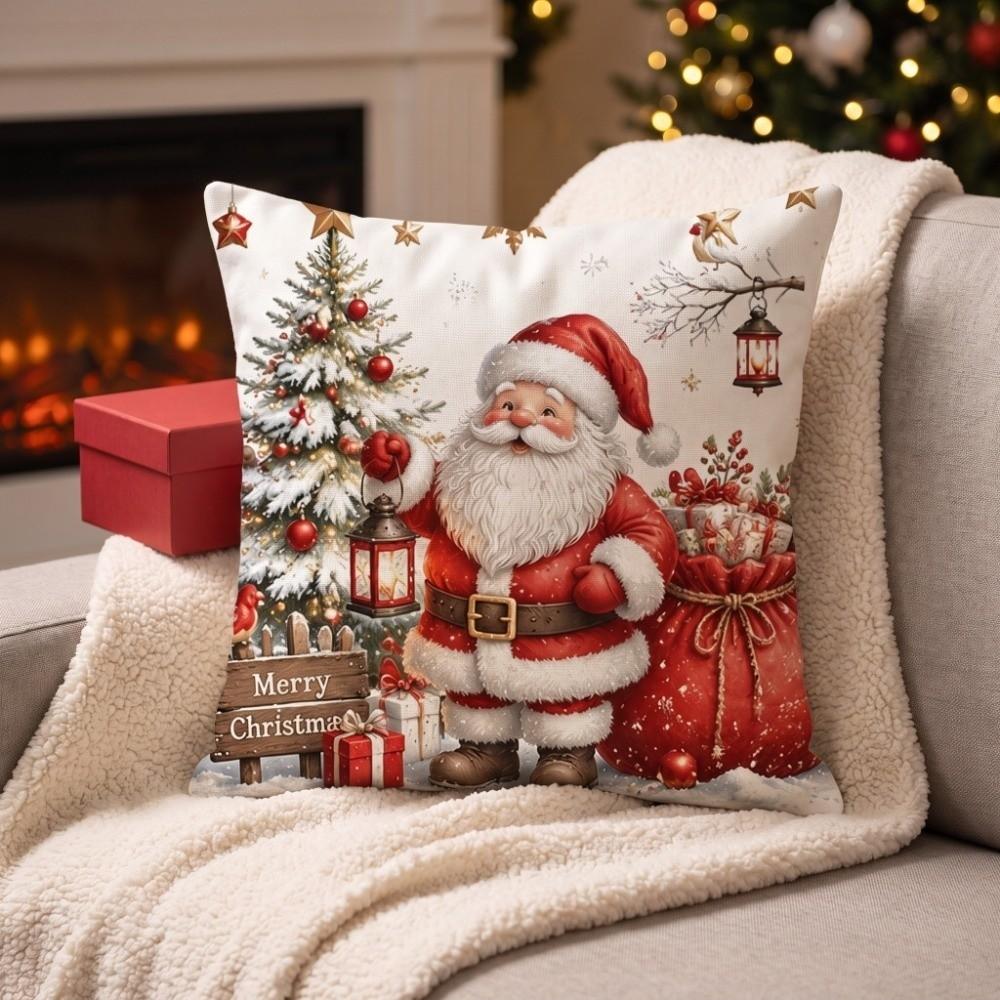 Soft Throw Cushion Case 2D Printed Snowman Pillow Cover Cartoon Cute Santa Pillow Cover Car