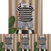Trendy Black Gray And Green Gray Children's Summer Polo Shirt Set For Boys Aged 3 To 8