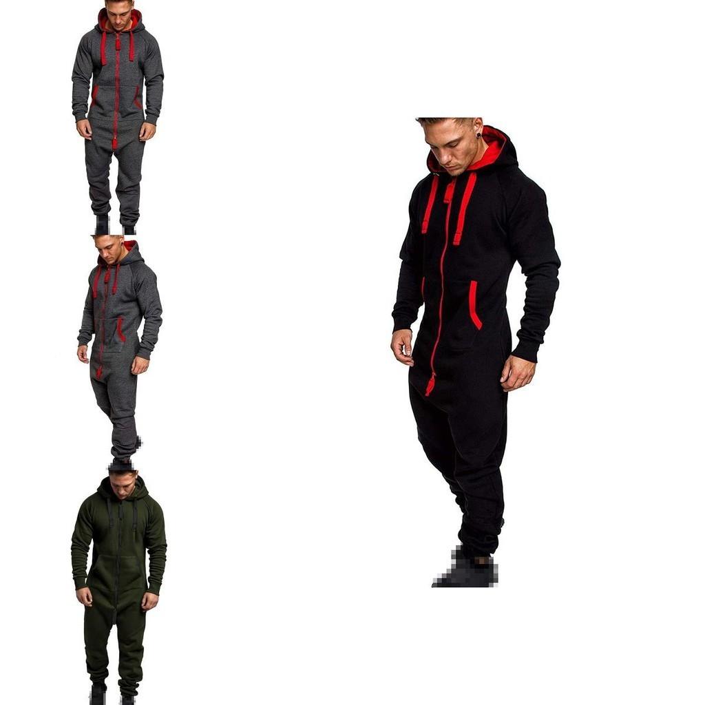 Hooded Men's Long Sleeve Camouflage Onesie Jumpsuit For Casual Wear**