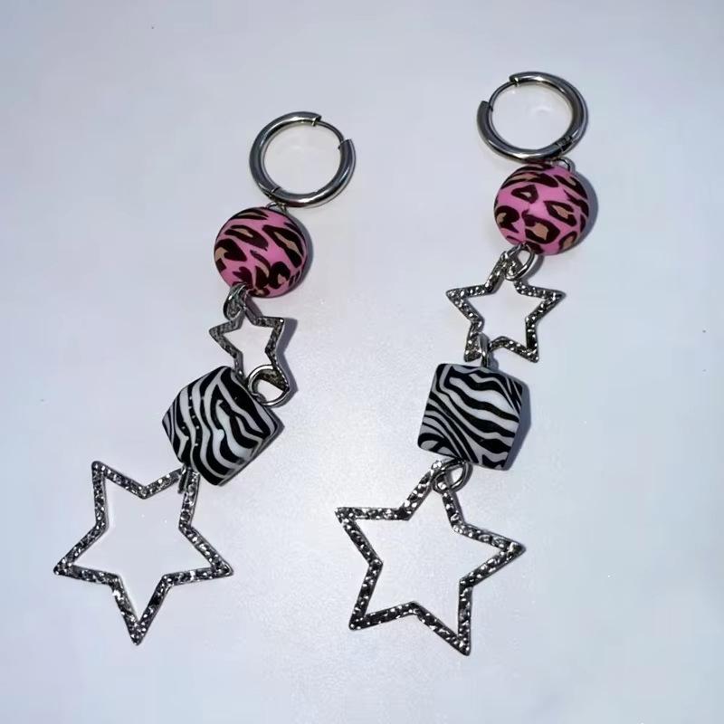 

Y2K Jewelry Zebra Leopard Print Earrings For Women Sexy Kawaii 90S Aesthetic Star Drop Earrings Goth Punk Accessories OneSize