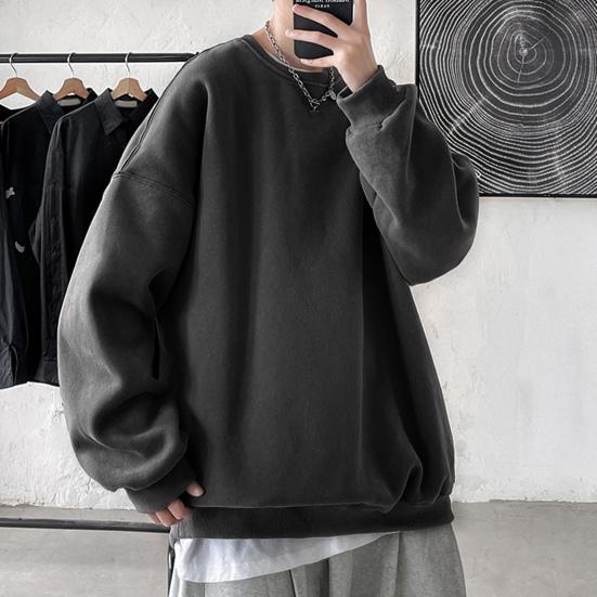 Hanorac pentru bărbați, toamnă, iarnă, largi, de culoare solidă, cu gât rotund, cu mânecă lungă, gros, cald, moale, unisex, ocazional, stil simplu, pentru cuplu.