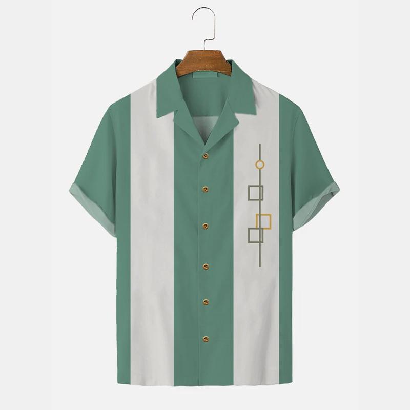 Men's Summer Hawaiian Shirt 3D Stripe Printed Short Sleeved Shirt Holiday Short Sleeved Beach Top T-shirt Men's Large Shirts
