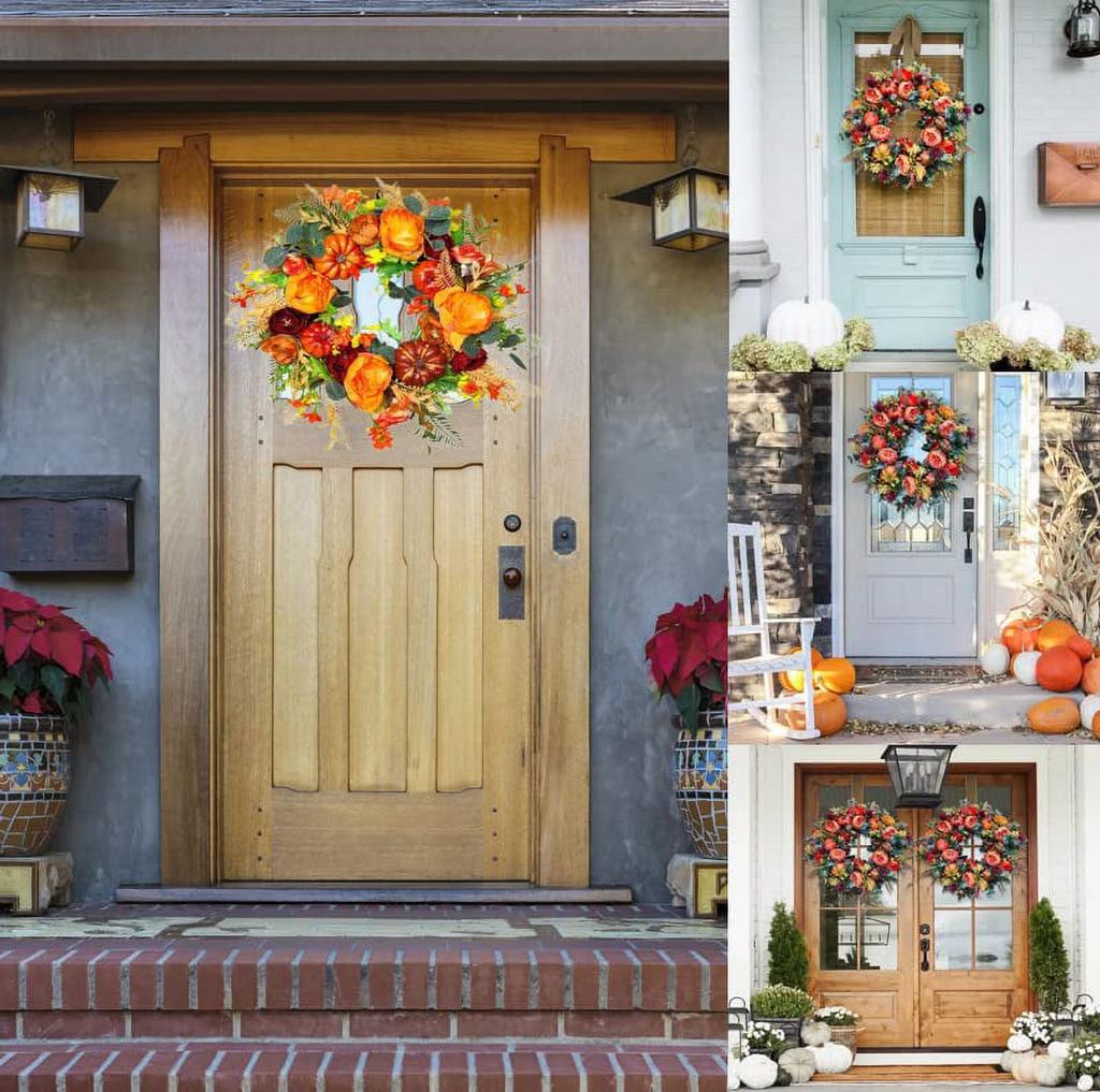 Fall Peony and Pumpkin Wreath, Autumn Year Round Wreaths for Front Door, Artificial Fall Wreath, Autumn Front Door Wreath Thanksgiving Wreath
