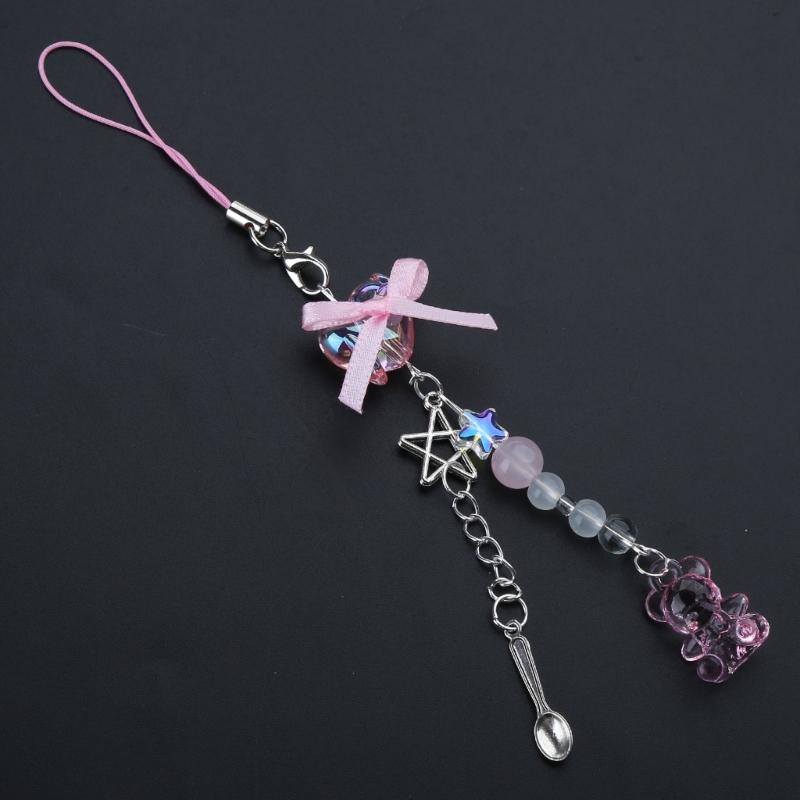 Sweet Bowknot Phone Charm Angel Wing Pendant Keychain for Bag Accessory Phone Strap Lanyard Beaded Key Chain Jewelry