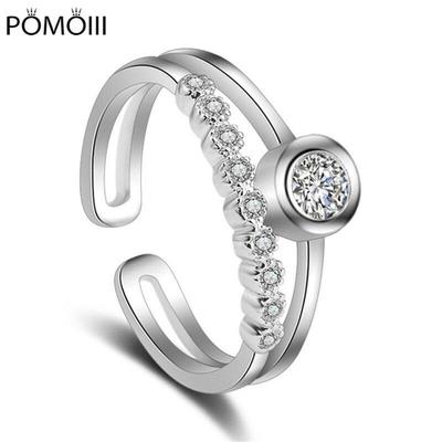 Frauen Klassische Doppel Schichten Intarsien Runde AAA Zirkon Open Style Ring Einstellbar Damen Mode Schmuck R0194