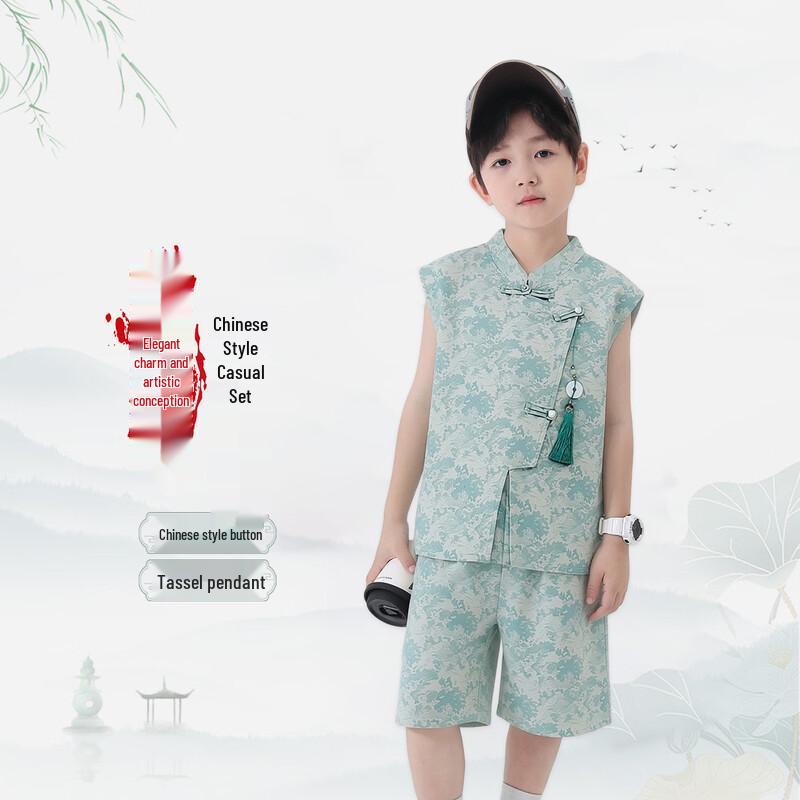 Boys Hanfu Summer Two-Piece Set 140 зелёный