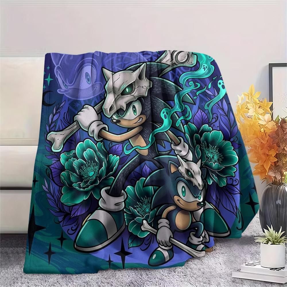 Hedgehog Sonic Print Flannel Blanket, Ultra Soft High Quality All Seasons Warm Throw, Home Decor Cozy Blanket, Perfect Christmas Gift
