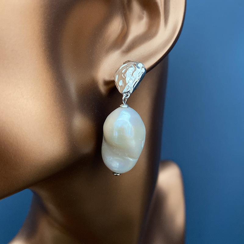 Freshwater Baroque Pearl Pass 925 Silver French Romantic Asymmetric Retro Metro Gorgeous Gorgeous Earrot Girl