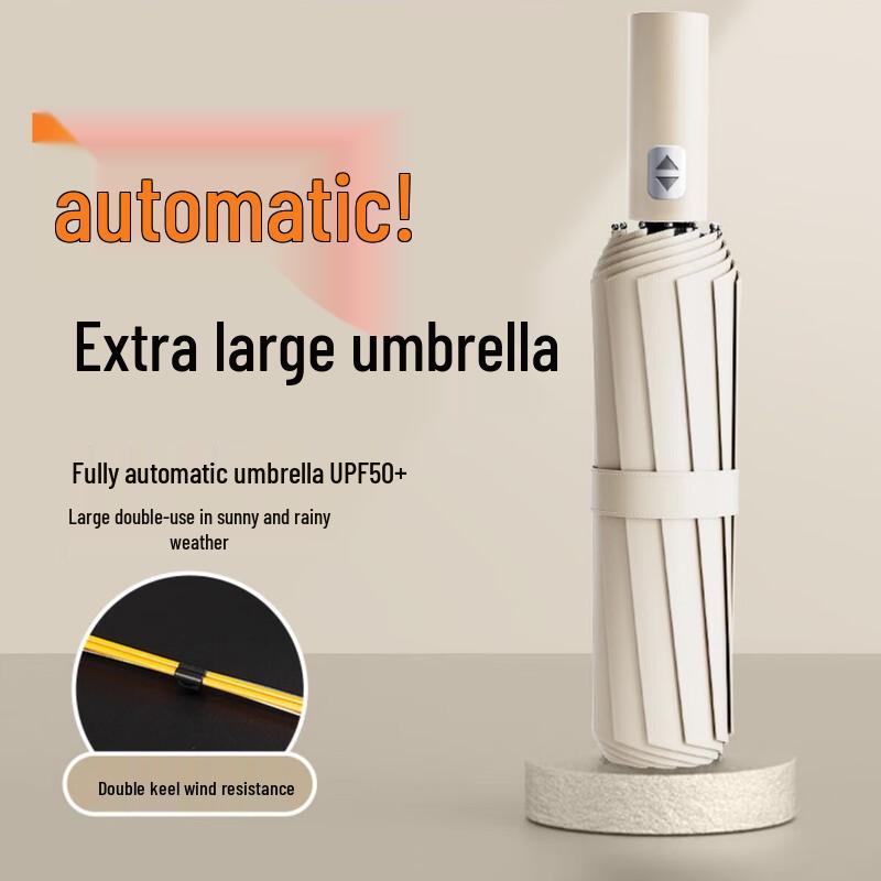 Baizien W510 12-Rib Semi-Automatic Sun & Rain Umbrella