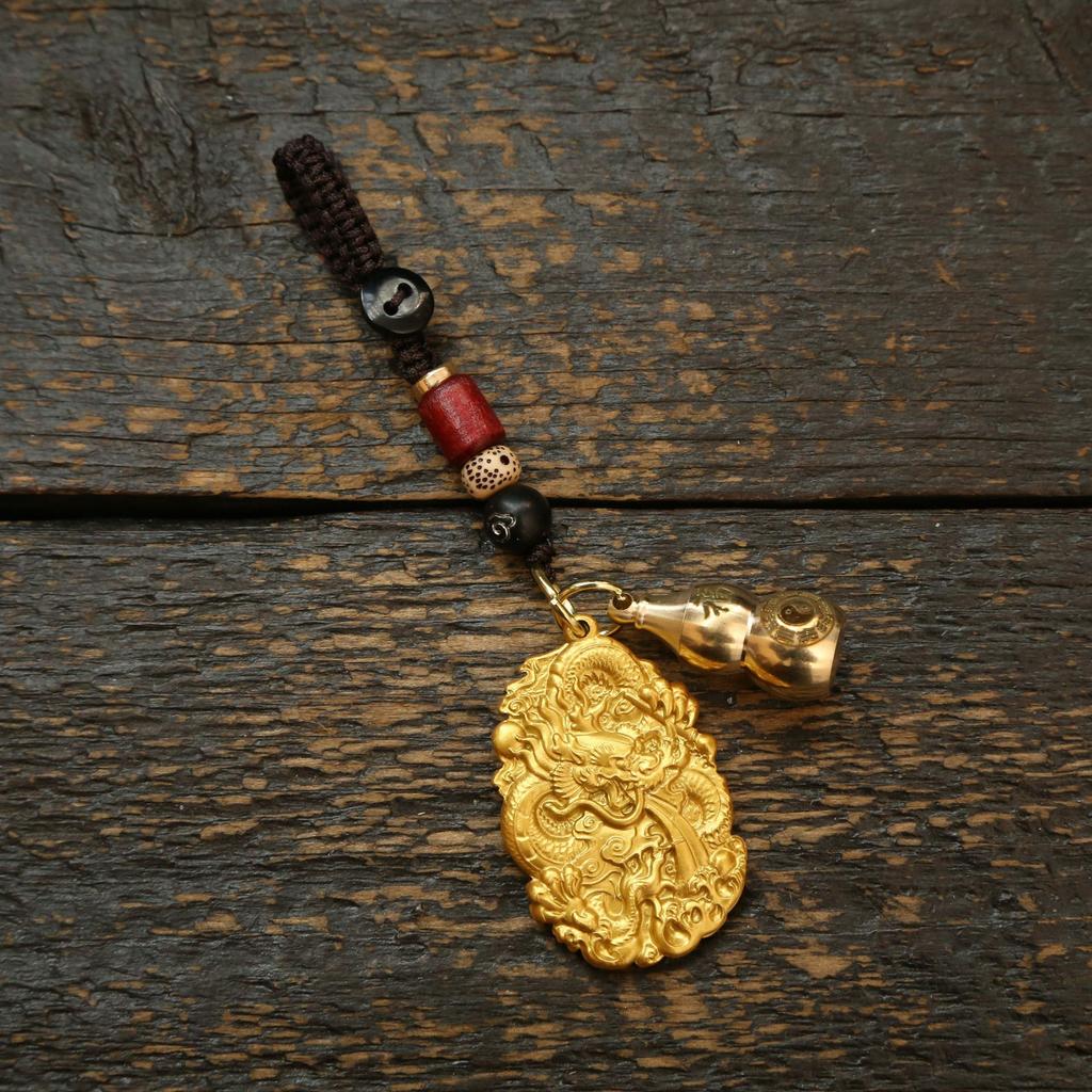 Dragon Brass Double-Sided Double-Dragon Tag Keychain Pendant Men'S And Women'S Bags Car Keys Pendants Accessories