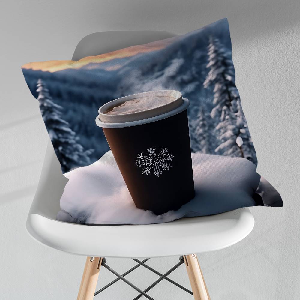 Winter Christmas Art Coffee Pillow Case For 30x30cm45x45cm55x55cm For Home Bedroom Decoration And Protector