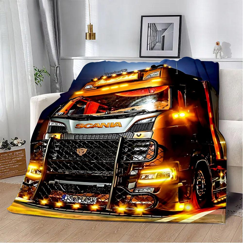 Printed Blanket Picnic Blankets Car Brand Scanias TruckS Warm Blanket Soft and Comfortable Blanket Home Travel Birthday Gift