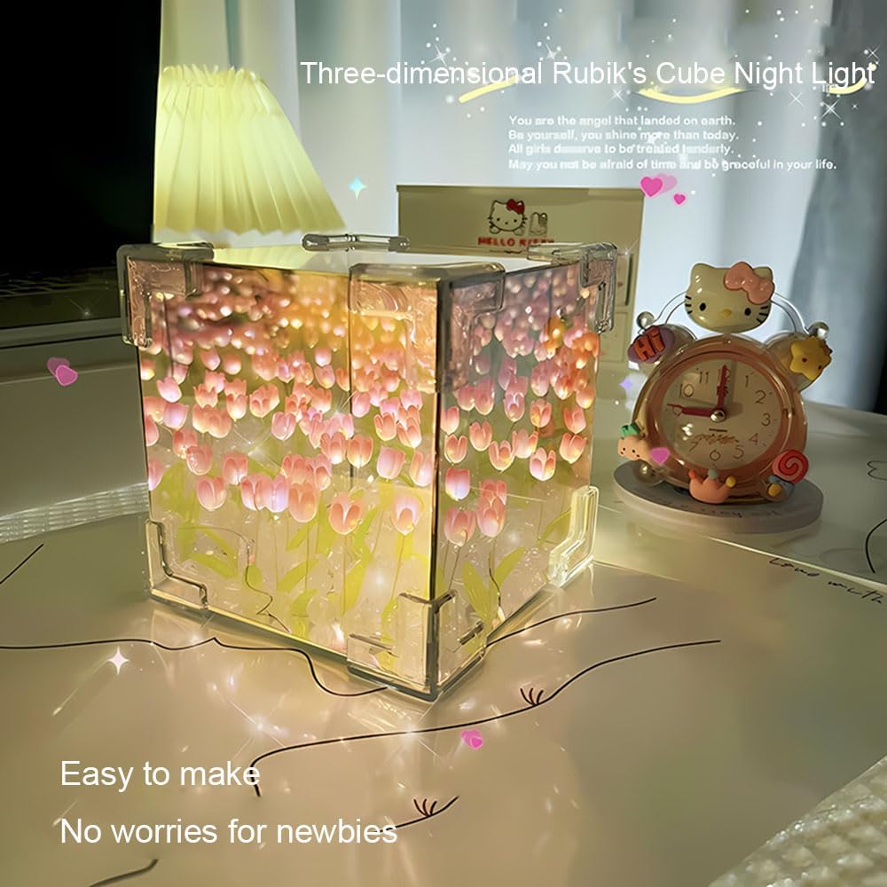 Blossom Box Tulips, Lampara De Tulipanes Infinitos, Tulip Lamp, Tulip Mirror Lamp, Tulipanes En Cajita De Cristal, Suitable for Bedroom, Living Room,