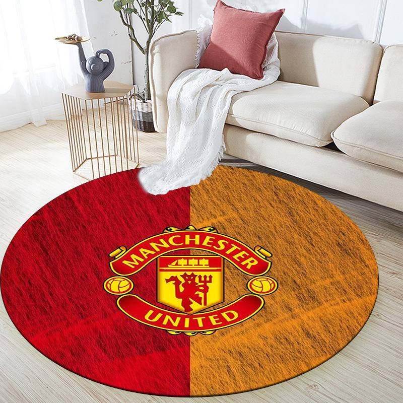 Manchester United Football Club Round Area Rug,Carpet Rug for Living Room Bedroom Sofa Playroom Decor,Non-slip Floor Mat