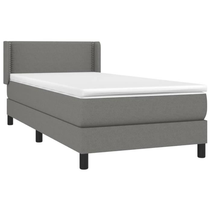 3129594 vidaXL Lit à sommier tapissier et matelas Gris foncé 90x190 cm Tissu
