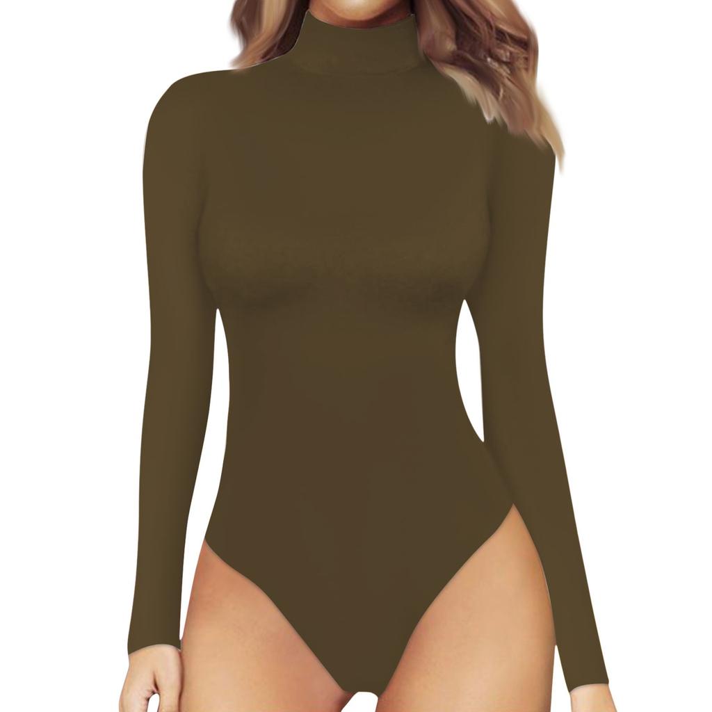 Women's One-piece T-shirt Slim Long Sleeve Half High Neck Solid Color Jumpsuit Top