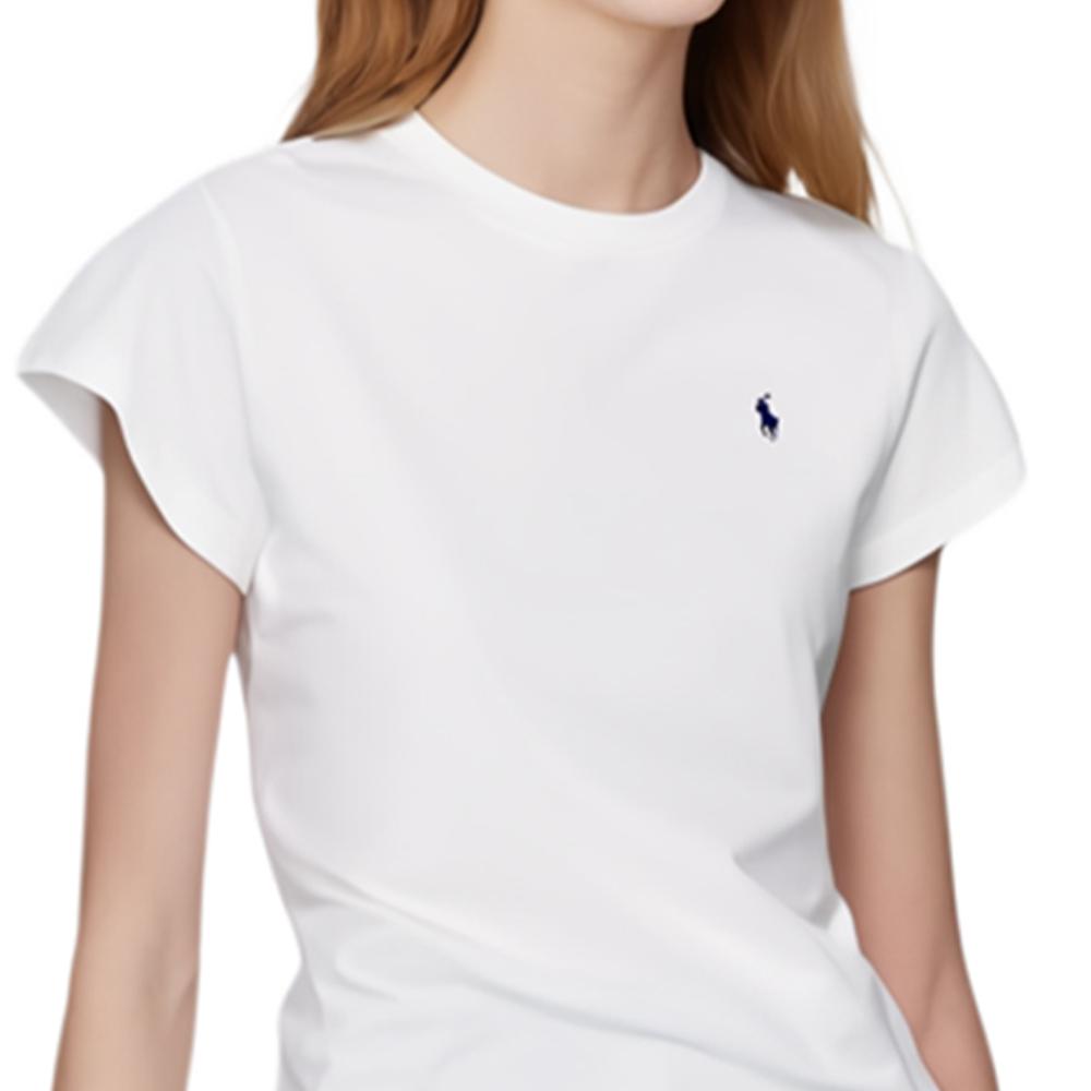 Polo Ralph Lauren T-Shirt SS23 Round Neck Pullover Solid Color Short Sleeve Women Tops White 313827451-001