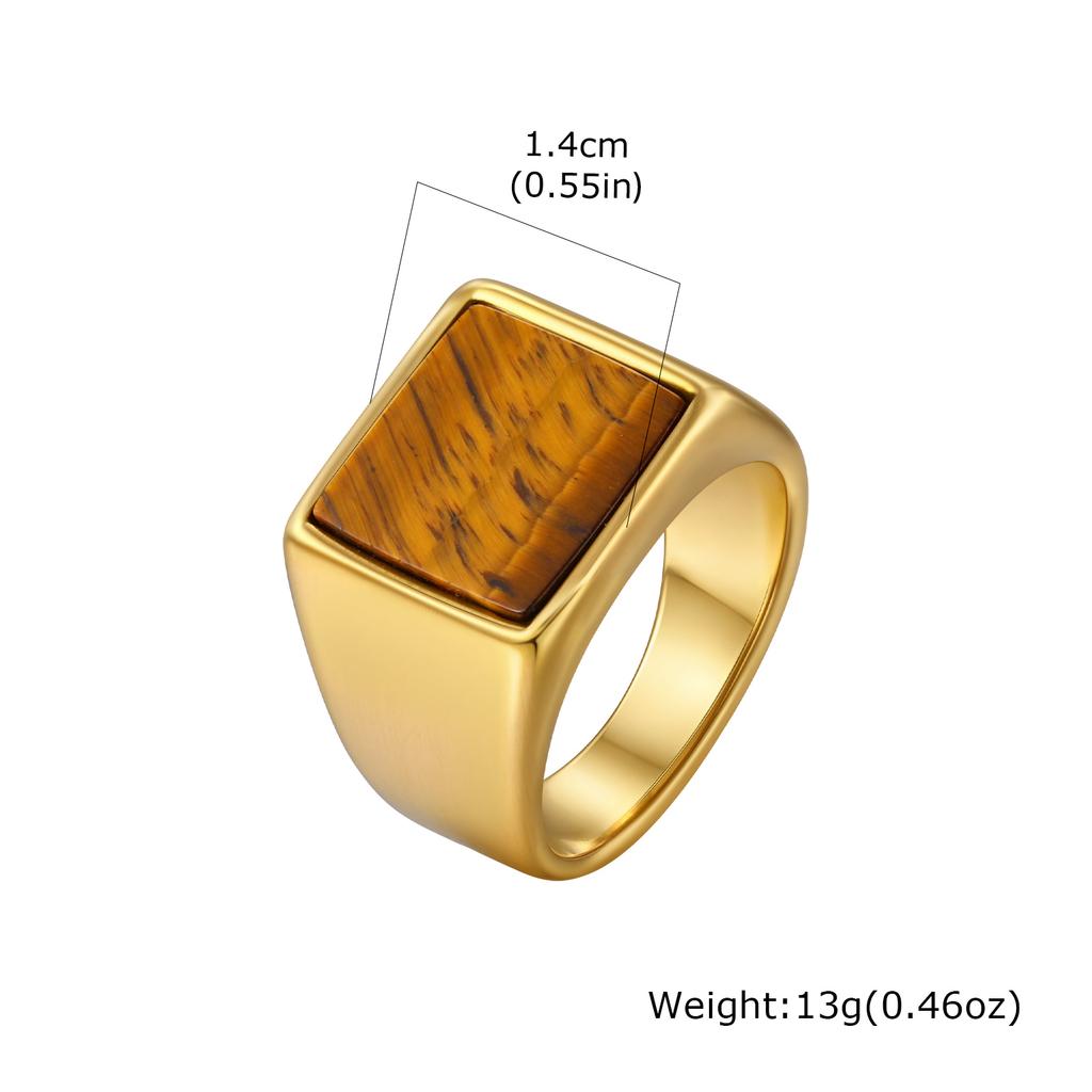 Cool Punk Vintage Prsteny z Přírodního Kamene pro Muže, Geometrické Signetní Prsteny z Nerezové Oceli, Stylové Retro Etnické Prstové Šperky Dárek