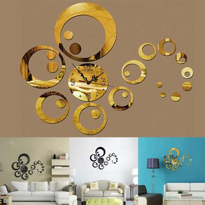Kreise 3D moderne Spiegel Wanduhr Uhren Aufkleber Aufkleber Home Room DIY Dekore