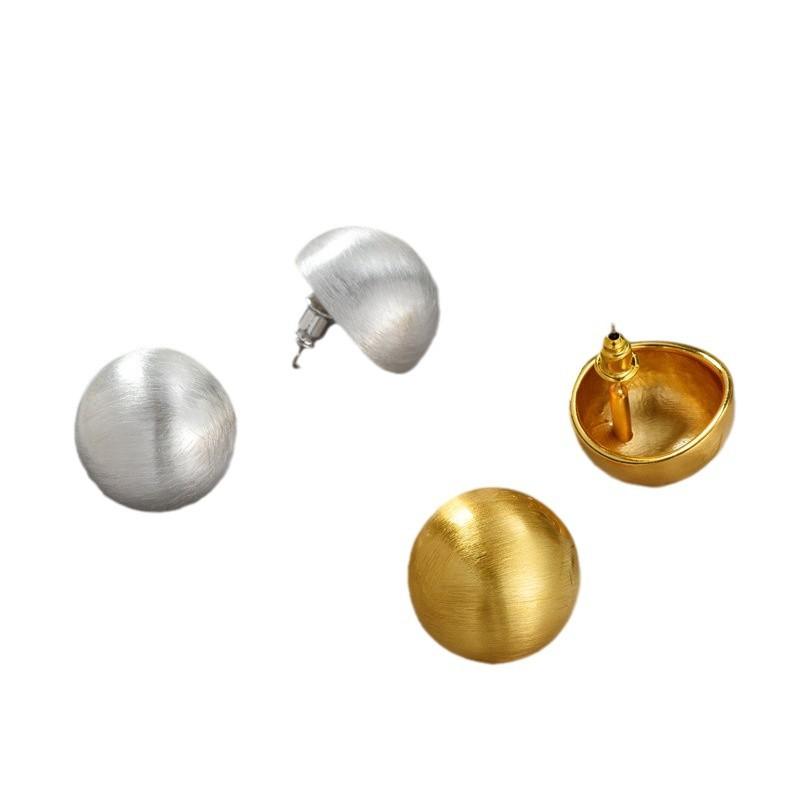 Simple Retro Frosted Brushed Earrings Female Tide of A Sense of Senior Sense of Temperament Round Ball Earrings Ear Buckle Ladies Accessories Jewelry