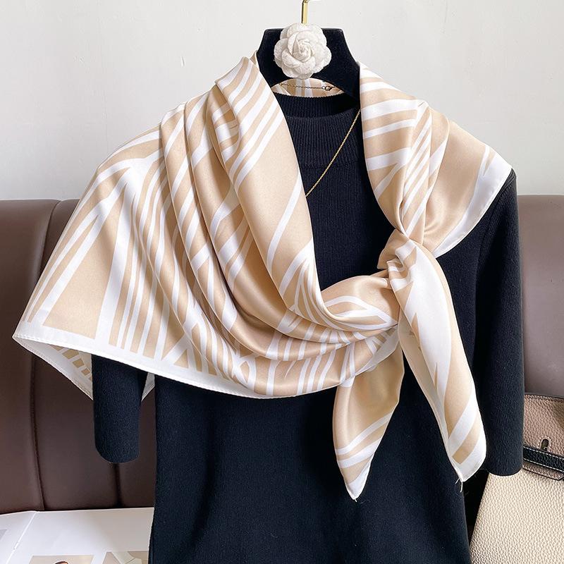 Spring and Autumn new Korean version striped fashion foreign style square scarf women's silk scarf dual-purpose imitation silk shawl scarf headband