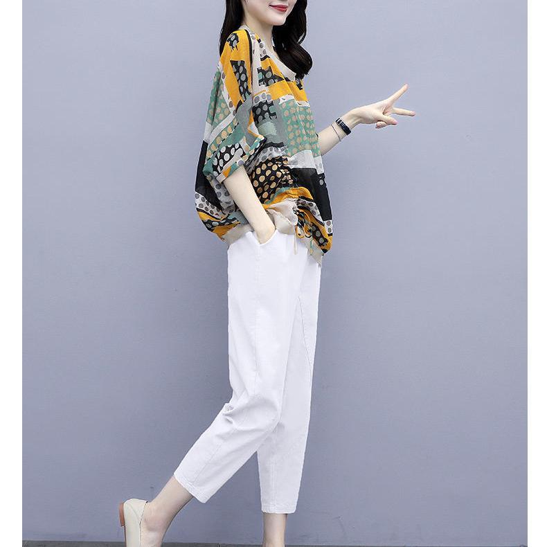 Módní a pohodlný neformální outfit s květinovým potiskem, dámská dvoudílná sada větší velikosti