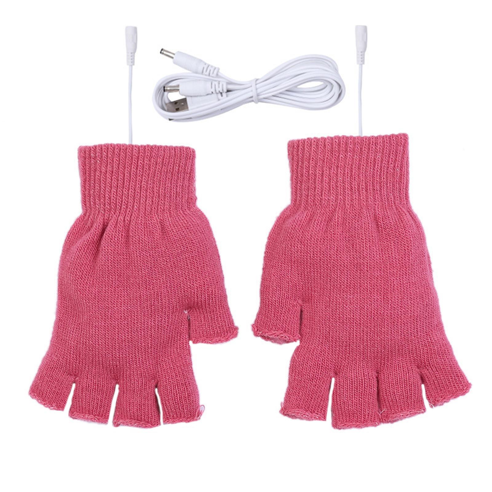 USB Heating Gloves Knit Thermal Gloves Half Finger Screentouch Winter Mittens Outdoor Hiking Electric Heated Hand Gloves розовый