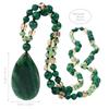 Beads Chain Long Necklaces Green Stone Water Drop Pendant Necklace Sweater Chain Jewelry For Women Gift