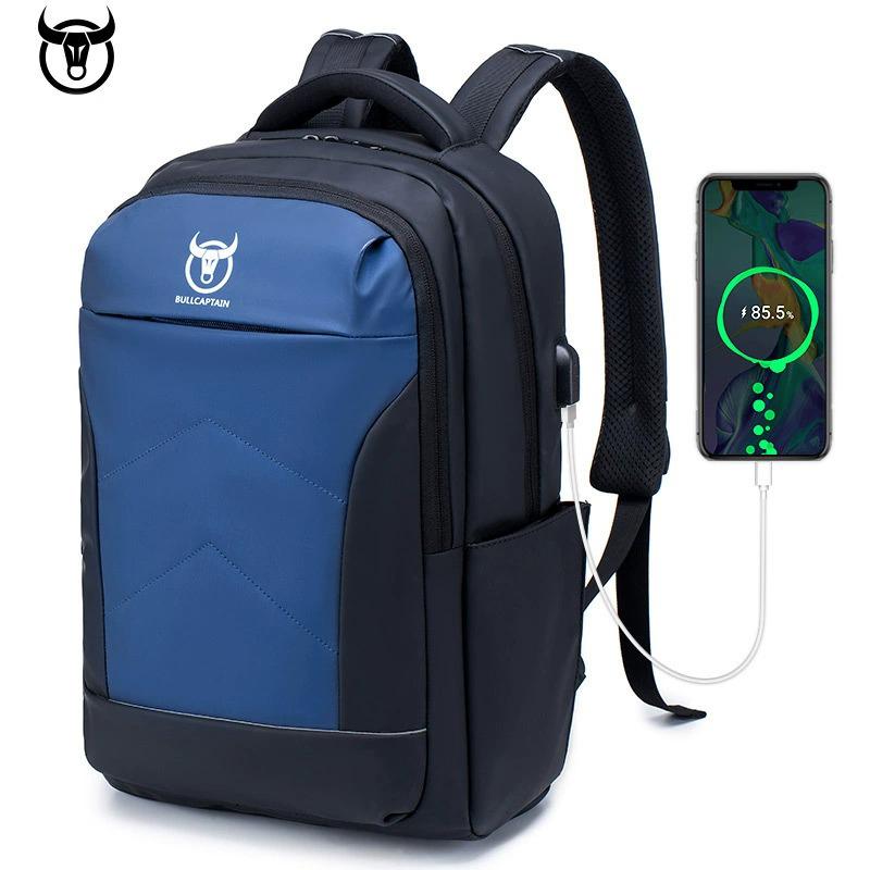 

Рюкзак мужской с USB-зарядкой BULLCAPTAIN - Водонепроницаемая дорожная сумка для ноутбука, отделение для ноутбука 15,6 , большая вместимость, противокражный, для колледжа синий