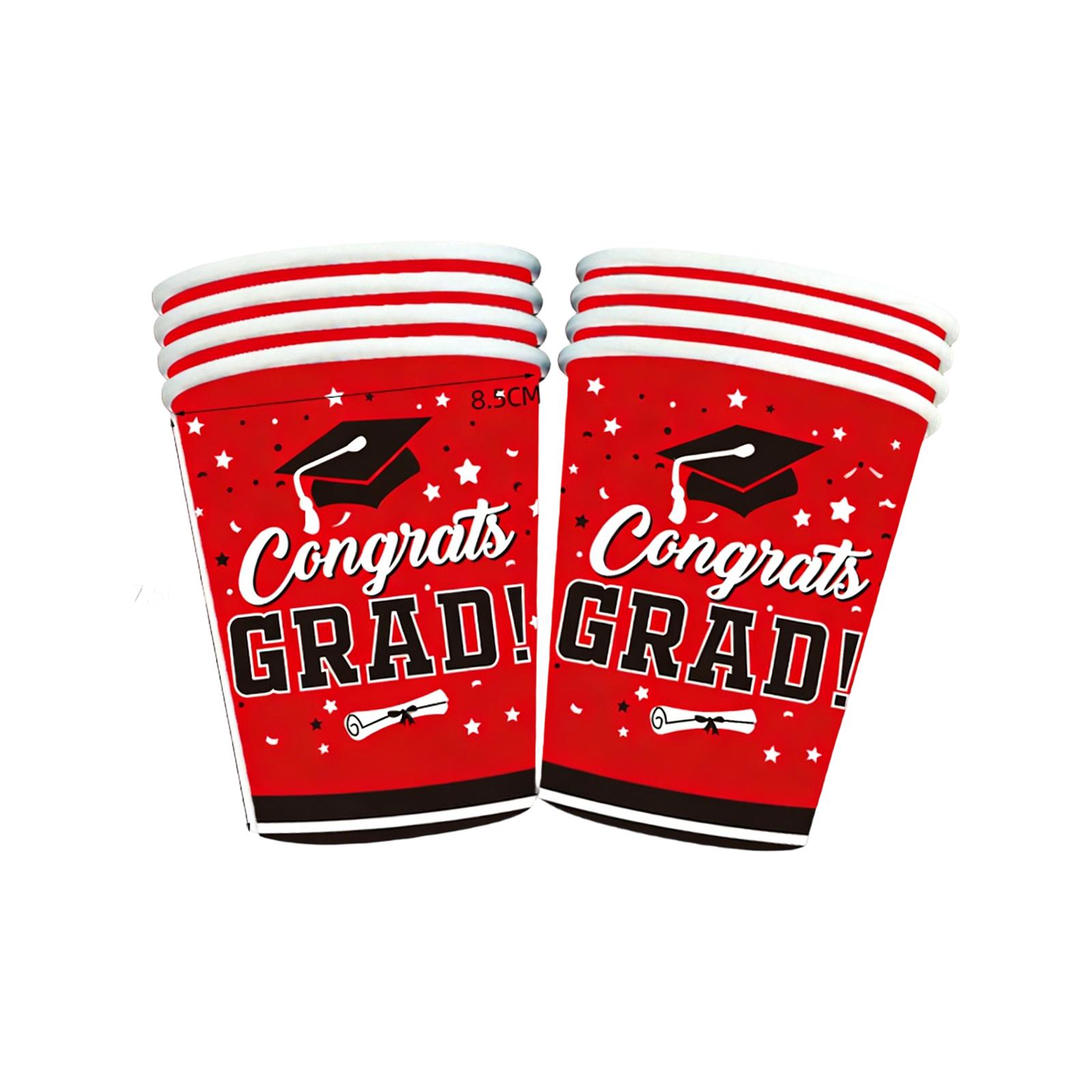 Black & Red Graduation Theme Party Decor Set — Student Graduation Gathering Tablecloth & Photo Kit One Size