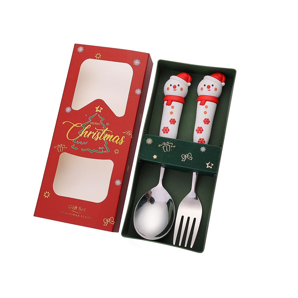 Christmas, Stainless Steel Spoon and Fork Set Santa Spoon Fruit Fork Tableware Gift Box