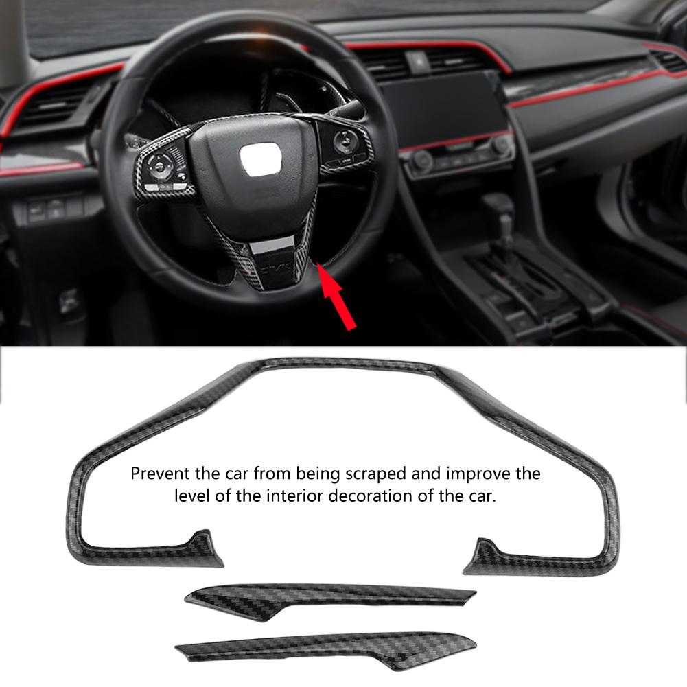 3pcs Carbon     Car Steering Wheel Frame Cover Trim Fit for     10th 16-18