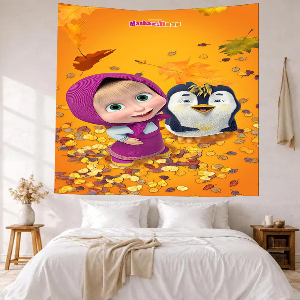 Masha Bear Wall Decor Tapestry Art For Pet Memorial Birthdaywedding Party Backdrop Family Gift