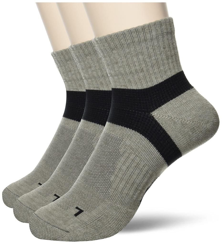 Gunze Active Style Socks with Taping and Arch Short Light Sizes Support, Length, 3-Pair Set, Gray, Men's 25-27