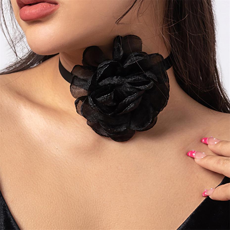 Ingemark Overdrevet Stor Rose Blomst Choker Halskæde til Kvinder Bryllup Brude Goth Kpop Justerbar Sløjfe Kæde Y2K Tilbehør Ny