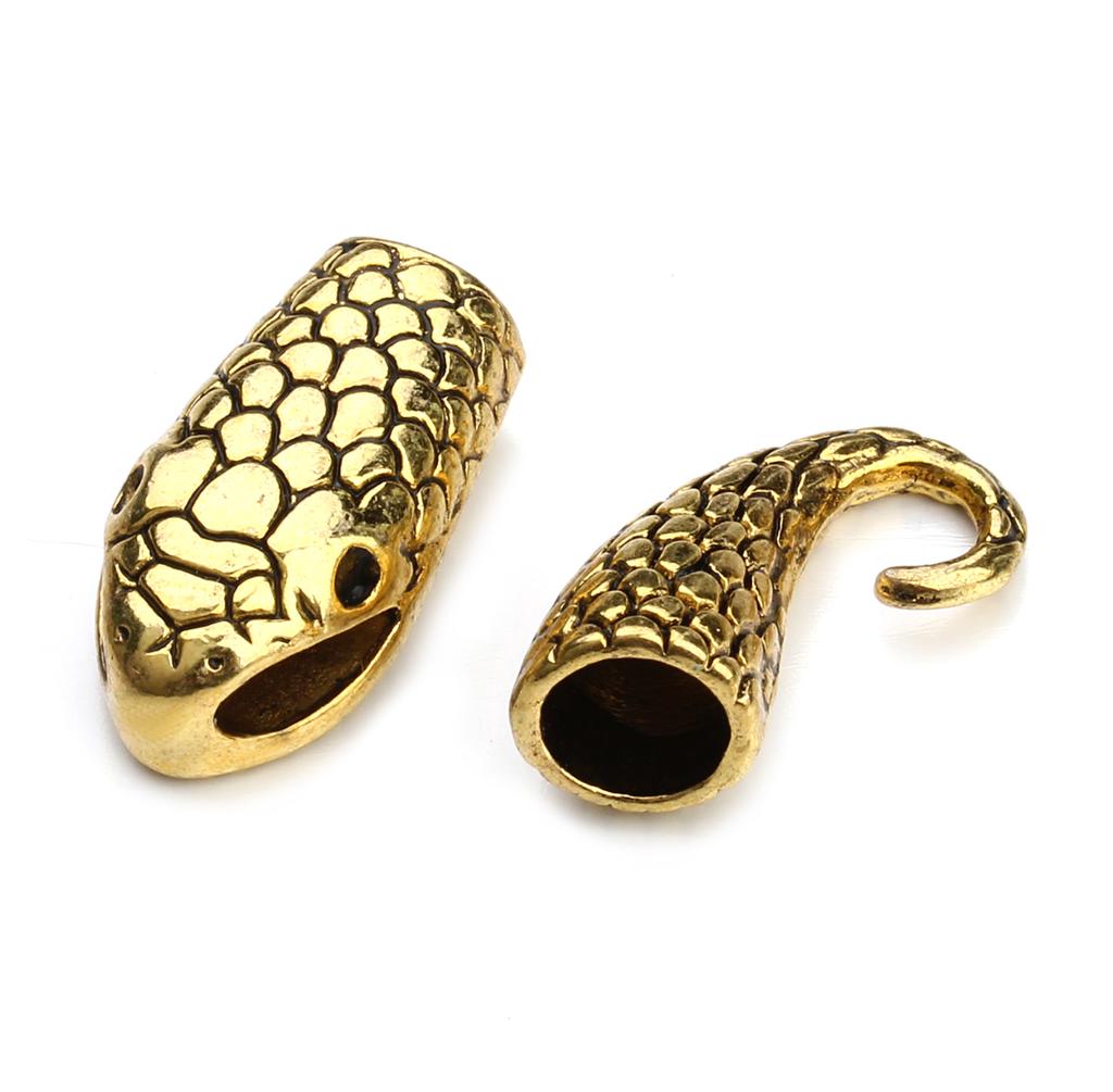 10 Sets Antique Golden Snake Head Clasps Hook End Caps Fit 7mm Leather Bracelet Connectors Clasps DIY Jewelry Making Accessories