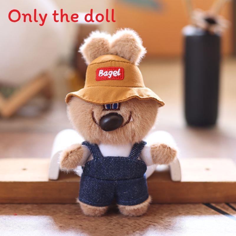 Cute Overalls Denim Hat Cartoon Bear Plush Toy Pendant Keychain For Decor Bag