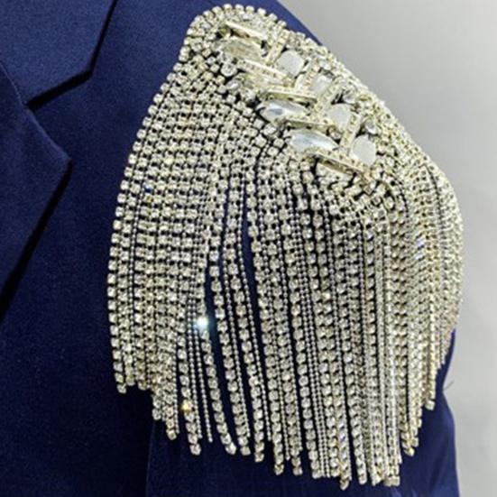 1/2 Stuks Strass Kwast Schouder Epaulet Mannen Vrouwen Uniformen Jas Blazer Kostuum Pak Metaal Lang