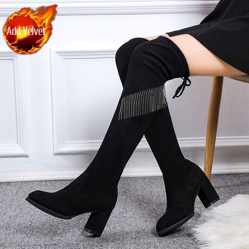Shoes for Women Elastic Footwear Thigh High Ladies Boots Above Over The Knee Tassel Rhinestone 2024 New Trend Pu On Promotion In