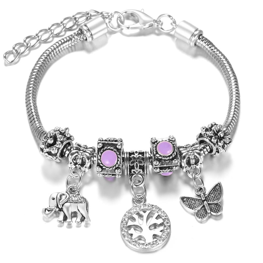 Multi Style Rhinestone 6 Color Beaded Bangle Lobster Buckle Adjustable Snake Chain Elephant Bracelet Pendant Woman Jewelry Gift