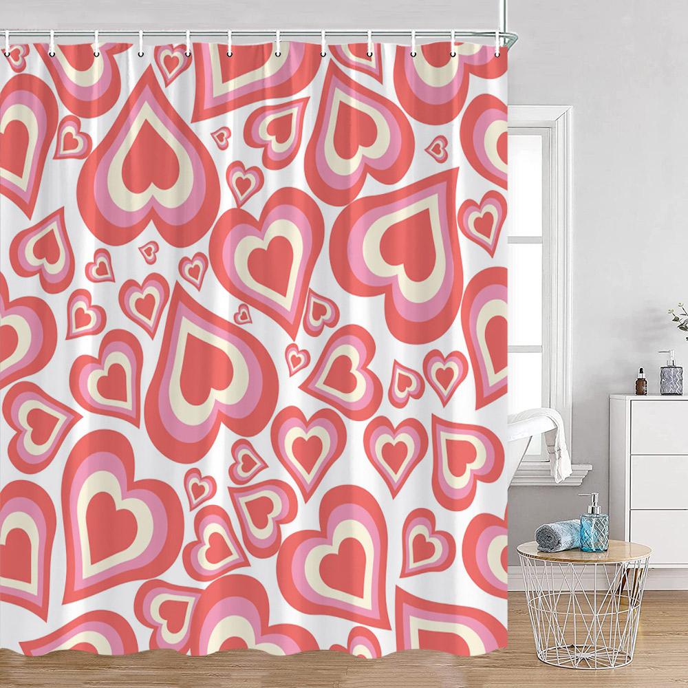Cartoon Shower Curtains Cute Rainbows Heart Pattern Kids Minimalist Modern Bathtub Decor Polyester Bathroom Curtain With Hooks