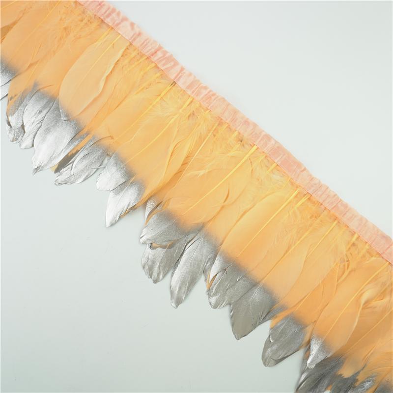 2Meter Gold Silver Goose Feathers Trim On Tape Fringe Ribbon Geese Feather for Crafts Golden Needlework Accessories Decoration