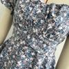 Aboe Knee Short Puff Sleeve Women Spring Summer Dress A-Line Slash Neck  High Waist Slim Cascading Ruffle Floral Print S-XL