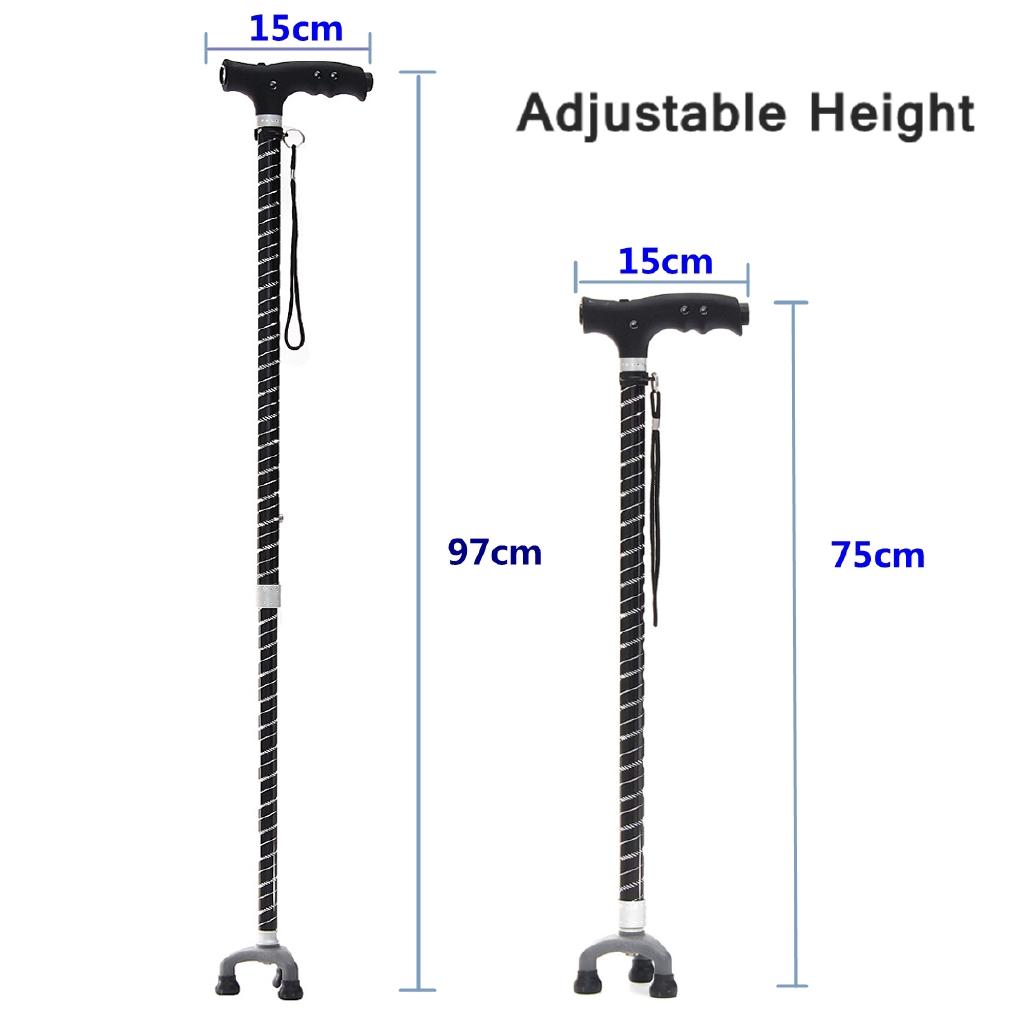 2 unidades Tira de luz LED Mango Metal 3 Pivotes Base Fiable Para Anciano Senderismo ABS Y Aluminio Plegable Ajustable Seguridad Bastón de Caminar Bastón
