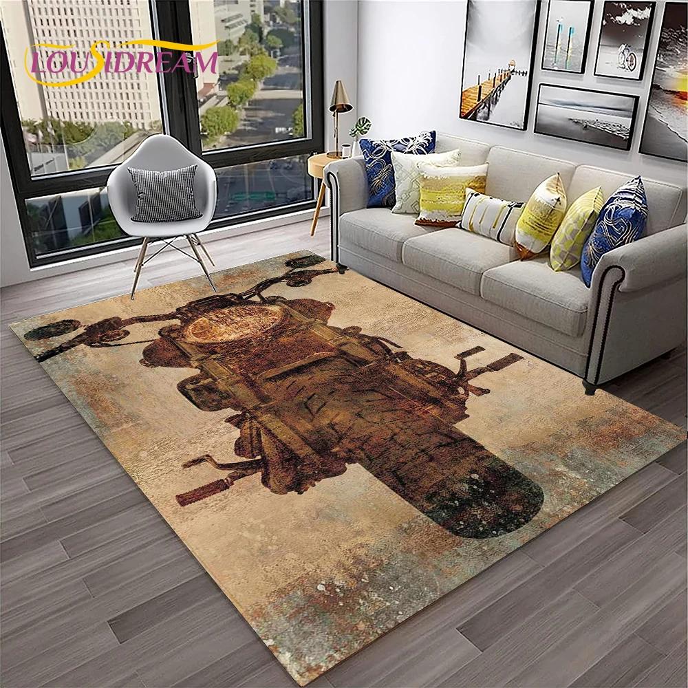 Vintage Motorcycle Retro Carpet Rug for Home Living Room Bedroom Playroom Sofa Doormat Decor,Kid Area Rug Non-slip Floor Mat
