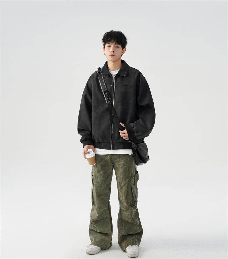 Unisex American Retro Maelard Jacket: Spring/Autumn Turn-Down Collar Motorcycle Leather Coat with Rivets.