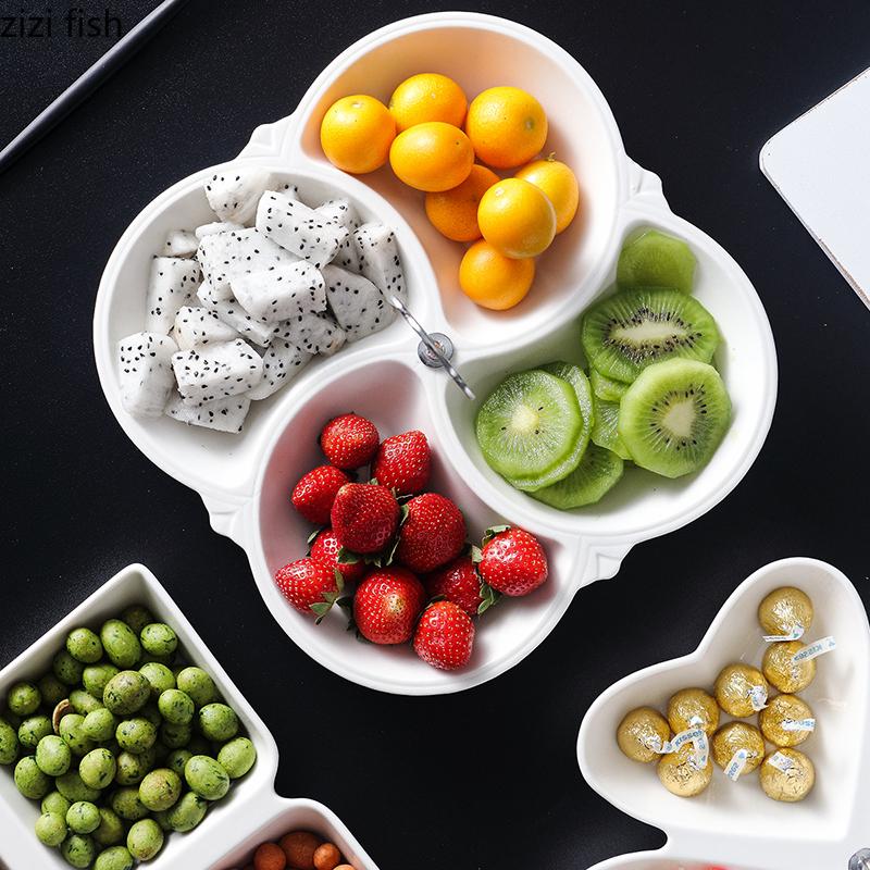 Keramik-Obstteller mit mehreren Gittern, Aufbewahrungsschalen für Trockenfrüchte und Nüsse, Süßigkeitenschalen, Haushaltsgeschirr, Snackteller, Aufbewahrungsboxen für Dim Sum