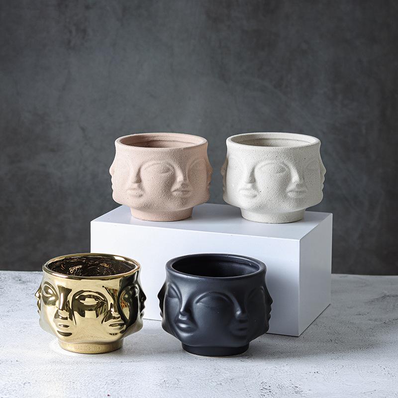 Ceramic Candlestick Jar Vase Potted Plant Art Vase Sculpture Crafts Human Face Flower Pot Storage Flower Arrangement Home Decors