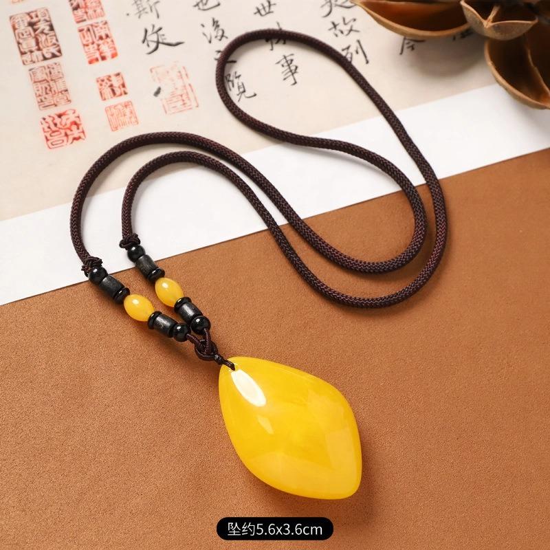 Amber Beeswax Necklace Chicken Oil Yellow No Matter Brand Pixiu Pendant Retro Women's Long Sweater Chain Men's Accessories